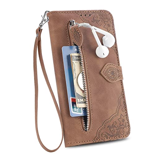 TTVV Reißverschluss Brieftasche Hülle für Huawei P30 Pro,Magnet Handyhülle Tasche PU Leder Geprägt Blume Klapphülle Flip Case Geldbörse mit 7 Kartenfach von TTVV