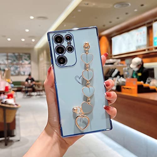 TTVV für Samsung Galaxy A33 5G Handyhülle,Cute Mädchen Herz Armband Kette Ultra Dünn Galvanisierte Schutzhülle Weiches Silikon Hülle TPU Bumper,Licht Blau von TTVV