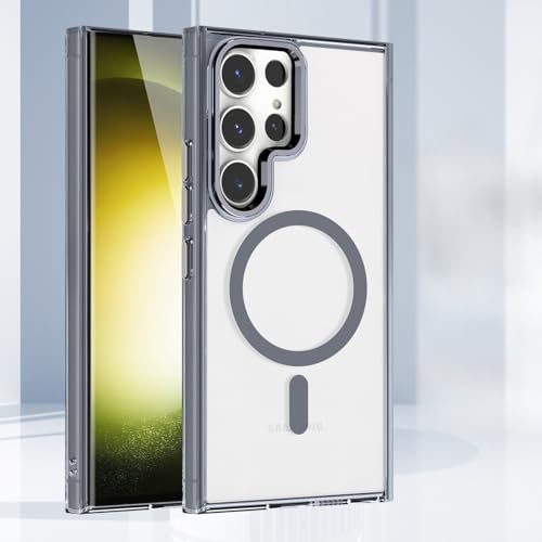 Diamantklare Schutzhülle für Samsung Galaxy S25 Ultra, kompatibel mit Mag-Safe, stoßfest, kabelloses Aufladen, Metalllinsenhülle (Grau) von TTWBB
