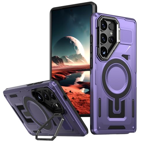 Für Samsung Galaxy S25 Ultra TPU + Metall-Objektivhalter mit Ringhalterung, durchbrochener Rahmen/solider Objektivdeckel, kompatibel mit Mag-Safe, widerstandsfähige Schutzhülle (Violett 1) von TTWBB
