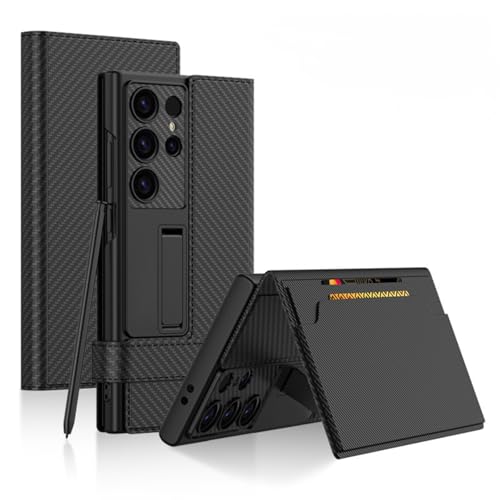 Schutzhülle für Samsung Galaxy S25 Ultra, Brieftaschenformat, mit Kartenschlitz, Ständer, Magnetverschluss, Leder-Klapphülle (ohne Stift) (Carbon) von TTWBB