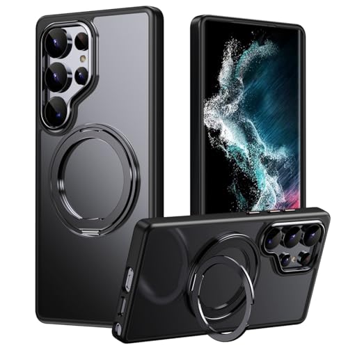 Schutzhülle für Samsung Galaxy S25 Ultra Matte TPU + Acryl mit magnetischem, unsichtbarem Ständer [kompatibel mit Mag-Safe] [vollständiger Kameraschutz] für Damen und Herren, Schwarz von TTWBB