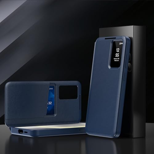 Schutzhülle für Samsung Galaxy S25 Ultra mit Smart Window View, integriertem Kartenschlitz, Smart Flip PU Leder Schutzhülle (Blau) von TTWBB
