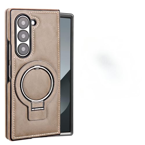 Schutzhülle für Samsung Galaxy Z Fold 5/6, mit Metallringhalter, luxuriöses Leder, hautfreundlich, stoßfest, Ständer, magnetisch, kabelloses Laden, Grau Schutzhülle für Samsung Galaxy Z Fold 5/6, mit Metallringhalter, luxuriöses Leder, hautfreundlich, stoßfest, Ständer, magnetisch, kabelloses Laden, Grau von TTWBB