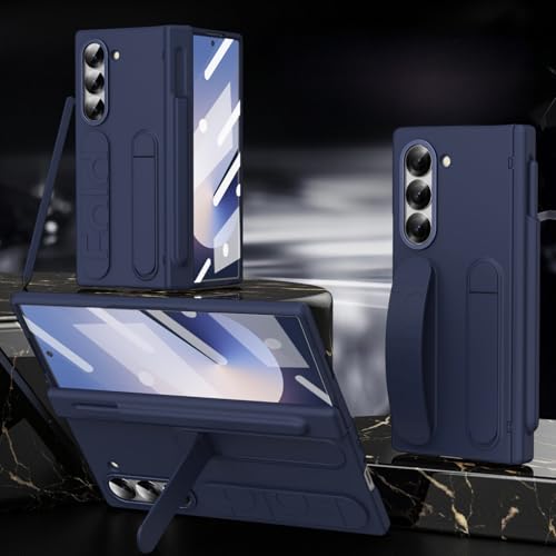 Schutzhülle für Samsung Galaxy Z Fold 5/6, mit Stifthalter (Stift im Lieferumfang enthalten) und Handschlaufe, integrierter Displayschutz, mit Scharnierschutz, Blau von TTWBB
