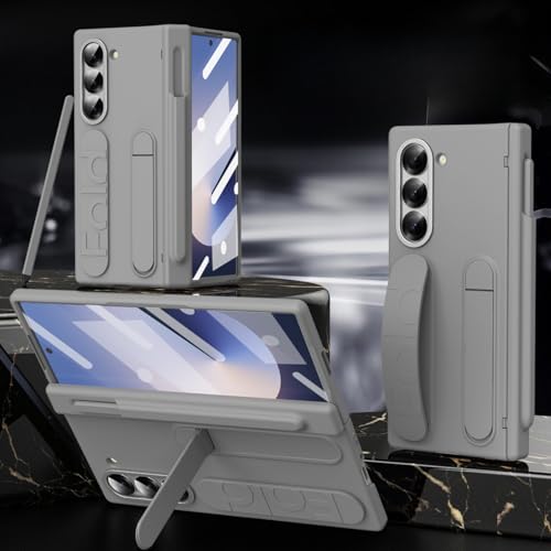 Schutzhülle für Samsung Galaxy Z Fold 5/6, mit Stifthalter (Stift im Lieferumfang enthalten) und Handschlaufe, integrierter Displayschutz, mit Scharnierschutz, Grau von TTWBB