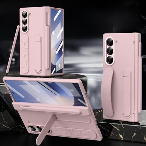 Schutzhülle für Samsung Galaxy Z Fold 5/6, mit Stifthalter (Stift im Lieferumfang enthalten) und Handschlaufe, integrierter Displayschutz, mit Scharnierschutz, Rosa von TTWBB