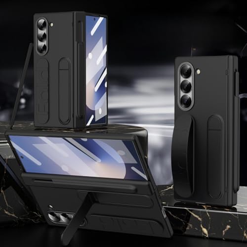 Schutzhülle für Samsung Galaxy Z Fold 5/6, mit Stifthalter (Stift im Lieferumfang enthalten) und Handschlaufe, integrierter Displayschutz, mit Scharnierschutz, Schwarz von TTWBB