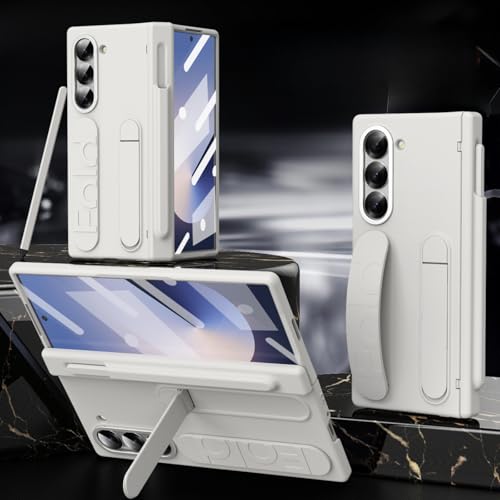 Schutzhülle für Samsung Galaxy Z Fold 5/6, mit Stifthalter (Stift im Lieferumfang enthalten) und Handschlaufe, integrierter Displayschutz, mit Scharnierschutz, Weiß von TTWBB