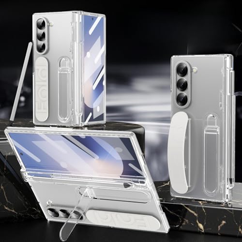 Schutzhülle für Samsung Galaxy Z Fold 5/6, mit Stifthalter (Stift im Lieferumfang enthalten) und Handschlaufe, integrierter Displayschutz, mit Scharnierschutz (transparent) von TTWBB