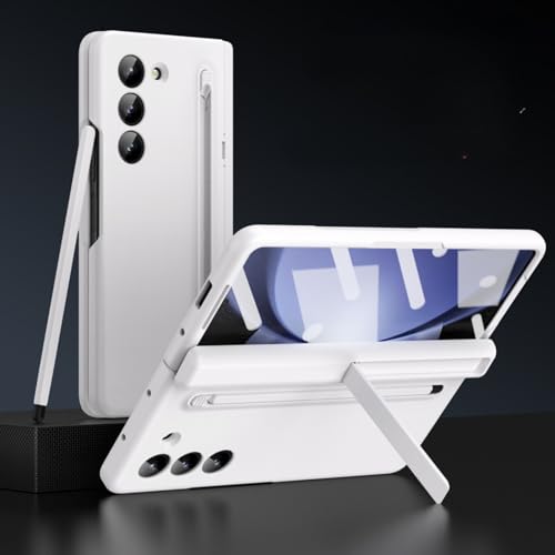 Schutzhülle für Samsung Galaxy Z Fold 5/6, mit Stiftschlitz und Scharnierständer (mit Stift), integrierter Displayschutz, stoßfest, militärische Qualität, Weiß von TTWBB