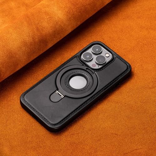 TTWBB Lederhülle für iPhone 16pro/16 Pro Max mit stabilem 360°-Ringständer, luxuriöse, schlanke, stoßfeste Business-Hülle, kompatibel mit Mag-Safe,(schwarz) von TTWBB
