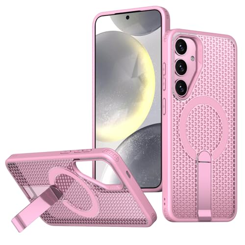 TTWBB Magnetische Hülle für Samsung S24 plus/S25 plus, doppelte Wabenwärmeableitung, stoßfeste Schutzhülle mit Kickstand (Rosa) von TTWBB