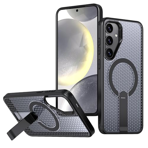 TTWBB Magnetische Hülle für Samsung S24 plus/S25 plus, doppelte Wabenwärmeableitung, stoßfeste Schutzhülle mit Kickstand (Schwarz) von TTWBB