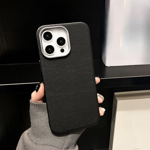 TTWBB PU Leder Hülle für iPhone 16 Pro/16 Pro Max, Männer Frauen Elegant Slim Business Cover mit Metalllinse, Anti-Rutsch Stoßfest Anti-Scratch Schutzhülle (Schwarz) von TTWBB