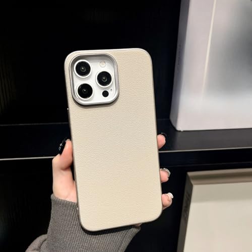 TTWBB PU Leder Hülle für iPhone 16 Pro/16 Pro Max, Männer Frauen Elegant Slim Business Cover mit Metalllinse, rutschfest, stoßfest, Anti-Kratzer Schutzhülle (Beige) von TTWBB
