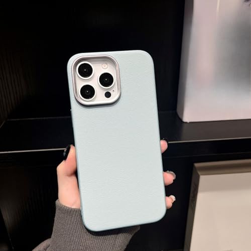 TTWBB PU Leder Hülle für iPhone 16 Pro/16 Pro Max, Männer Frauen Elegant Slim Business Cover mit Metalllinse, rutschfest, stoßfest, Anti-Kratzer Schutzhülle (Cyan) von TTWBB