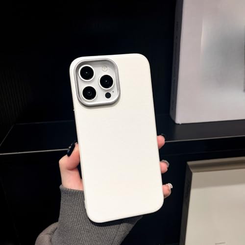 TTWBB PU Leder Hülle für iPhone 16 Pro/16 Pro Max, Männer Frauen Elegant Slim Business Cover mit Metalllinse, rutschfest, stoßfest, Anti-Kratzer Schutzhülle (Weiß) von TTWBB