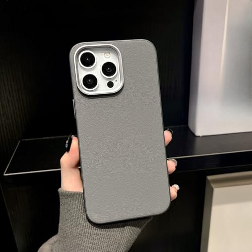 TTWBB PU-Lederhülle für iPhone 16 Pro/16 Pro Max, für Männer und Frauen, elegant, schlank, Business-Cover mit Metalllinse, rutschfest, stoßfest, kratzfest, Schutzhülle (Grau) von TTWBB