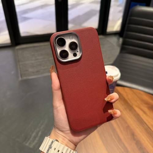 TTWBB Schutzhülle für iPhone 16 Pro/16 Pro Max Metalllinse, Fallschutz, luxuriöse Business-PU-Leder-Schutzhülle (rot) von TTWBB
