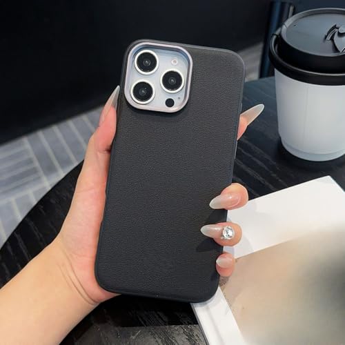 TTWBB Schutzhülle für iPhone 16 Pro/16 Pro Max Metalllinse, Fallschutz, luxuriöse Business-PU-Leder-Schutzhülle (schwarz) von TTWBB