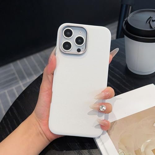 TTWBB Schutzhülle für iPhone 16 Pro/16 Pro Max Metalllinse, Fallschutz, luxuriöse Business-PU-Leder-Schutzhülle (weiß) von TTWBB