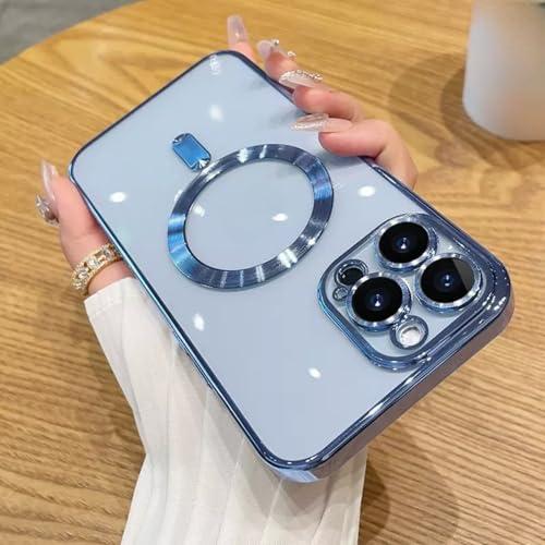 TTWBB Schutzhülle für iPhone 16 Pro/16 Pro Max mit Mag-Safe [Fallschutz in Militärqualität], vollständiger Kameralinsenschutz, transparente Handyhülle für Damen und Herren, Blau von TTWBB