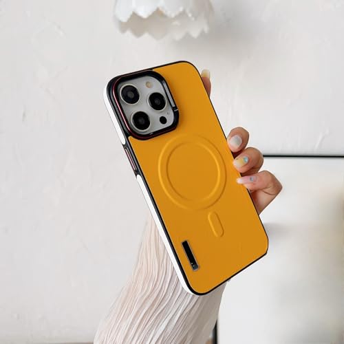 TTWBB Schutzhülle für iPhone 16 Pro/16 Pro Max mit Metallknöpfen, magnetische Handyhülle, luxuriöse Business-PU-Leder-Schutzhülle, sturzfeste Hülle (Gelb) von TTWBB