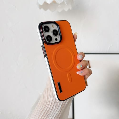 TTWBB Schutzhülle für iPhone 16 Pro/16 Pro Max mit Metallknöpfen, magnetische Handyhülle, luxuriöse Business-PU-Leder-Schutzhülle, sturzfeste Hülle (Orange) von TTWBB