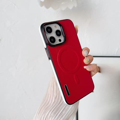 TTWBB Schutzhülle für iPhone 16 Pro/16 Pro Max mit Metallknöpfen, magnetische Handyhülle, luxuriöse Business-PU-Leder-Schutzhülle, sturzfeste Hülle (rot) von TTWBB