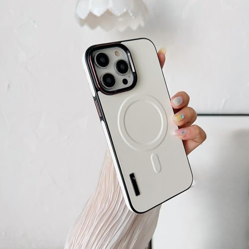 TTWBB Schutzhülle für iPhone 16 Pro/16 Pro Max mit Metallknöpfen, magnetische Handyhülle, luxuriöse Business-PU-Leder-Schutzhülle, sturzfeste Hülle (weiß) von TTWBB