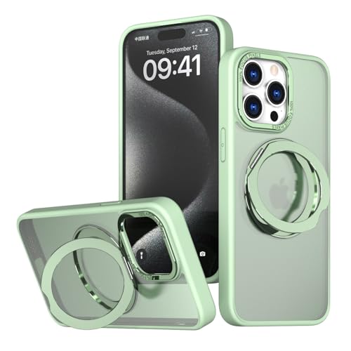 TTWBB Schutzhülle für iPhone 16 Pro/16 Pro Max mit magnetischem Drehgelenk, 360°-Halterung, militärische Qualität, durchscheinende Hülle, kompatibel mit Mag-Safe), Minzgrün von TTWBB
