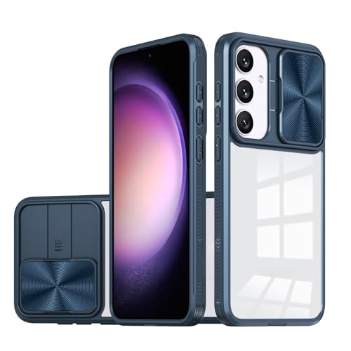 Transparente Schutzhülle für Samsung Galaxy S25, schmal, dünn, Polycarbonat, stoßfest, mit Schiebe-Kamera-Abdeckung, Blau von TTWBB