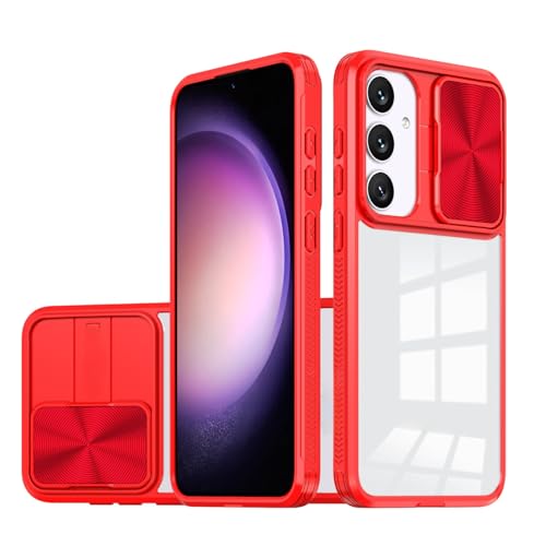 Transparente Schutzhülle für Samsung Galaxy S25, schmal, dünn, Polycarbonat, stoßfest, mit Schiebe-Kamera-Abdeckung, Rot von TTWBB