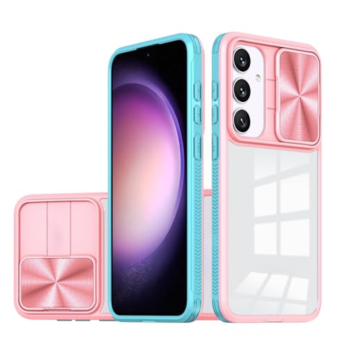 Transparente Schutzhülle für Samsung Galaxy S25, schmal, dünn, Polycarbonat, stoßfest, mit Schiebe-Kamera-Abdeckung (Blau/Rosa) von TTWBB