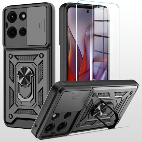 Schutzhülle für Moto G Stylus 5G 2025, mit Schiebe-Kamera-Abdeckung + Displayschutzfolie aus gehärtetem Glas, stoßfest, strapazierfähig, Militärqualität, robuste Handyhülle mit Ständer, Schwarz Schutzhülle für Moto G Stylus 5G 2025, mit Schiebe-Kamera-Abdeckung + Displayschutzfolie aus gehärtetem Glas, stoßfest, strapazierfähig, Militärqualität, robuste Handyhülle mit Ständer, Schwarz von TTYSHTT