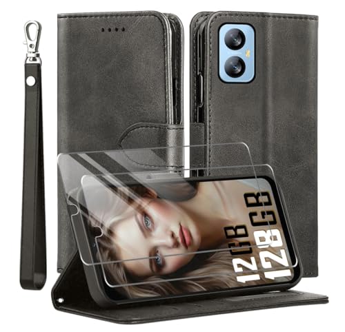 TTYSHTT Kompatibel mit Blackview A52 pro/A52 Hülle, Leder Flip Stoßfeste Handyhülle, Magnetische Schutzhülle Silikon TPU [Kartenfach] [Standfunktion][2X Displayschutzfolie] Case -Schwarz von TTYSHTT