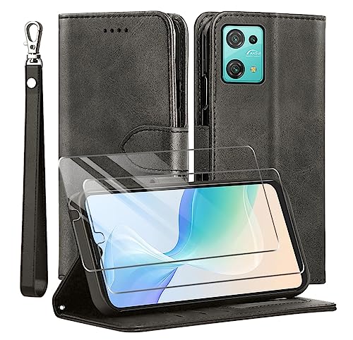 TTYSHTT Kompatibel mit OSCAL C30/C30 PRO Hülle, Leder Flip Stoßfeste Handyhülle, Magnetische Schutzhülle Silikon TPU [Kartenfach] [Standfunktion][2X Displayschutzfolie] Case -Schwarz von TTYSHTT
