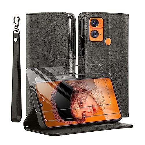 TTYSHTT Kompatibel mit OUKITEL C33 Hülle, Leder Flip Stoßfeste Handyhülle, Magnetische Schutzhülle Silikon TPU [Kartenfach] [Standfunktion][2X Displayschutzfolie] Case -Schwarz von TTYSHTT