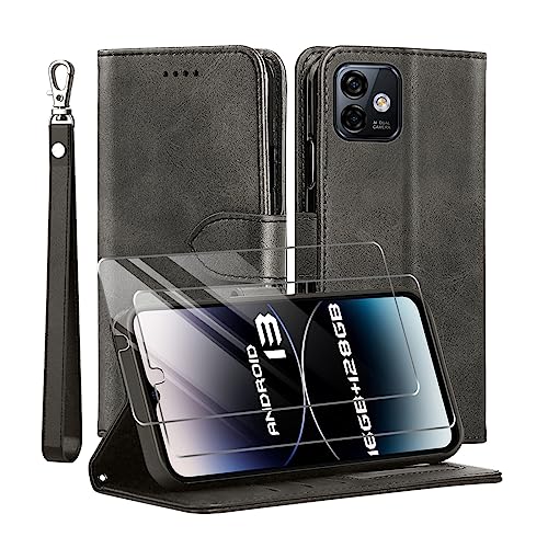 TTYSHTT Kompatibel mit Ulefone Note 16 Pro Hülle, Leder Flip Stoßfeste Handyhülle, Magnetische Schutzhülle Silikon TPU[Kartenfach][Standfunktion][2X Displayschutzfolie] Case -Schwarz von TTYSHTT