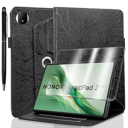 Schutzhülle für Honor Magic Pad 2 12,3 Zoll 2024, mit Displayschutzfolie, PU-Leder, 3D-Lebensbaum mit Stifthalter, 360-Grad-Ständer, stoßfest, Tablet-Schutzhülle, Schwarz Schutzhülle für Honor Magic Pad 2 12,3 Zoll 2024, mit Displayschutzfolie, PU-Leder, 3D-Lebensbaum mit Stifthalter, 360-Grad-Ständer, stoßfest, Tablet-Schutzhülle, Schwarz von TTYSHTT