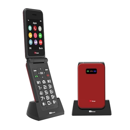 TTfone TT760 Klapptelefon 4G mit Großen Tasten für Senioren und Notruf-Taste - Entsperrtes Grundlegendes Mobiltelefon (Rot, mit Ladestation) von TTfone