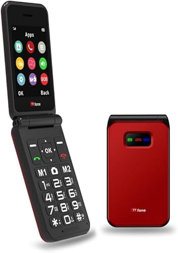 TTfone TT760 Klapptelefon 4G mit Großen Tasten für Senioren und Notruf-Taste - Entsperrtes Grundlegendes Mobiltelefon (Rot, mit USB-Kabel) von TTfone