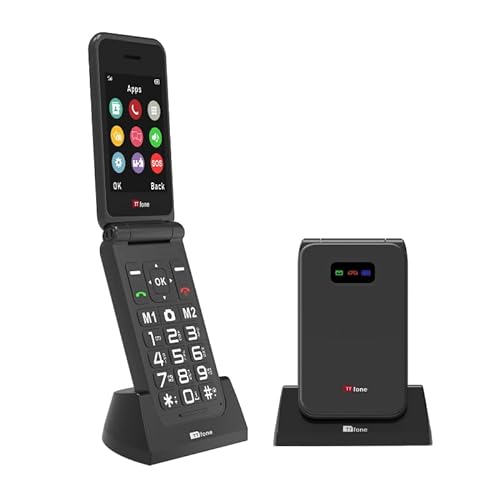 TTfone TT760 Klapptelefon 4G mit Großen Tasten für Senioren und Notruf-Taste - Entsperrtes Grundlegendes Mobiltelefon (Schwarz, mit Ladestation) von TTfone