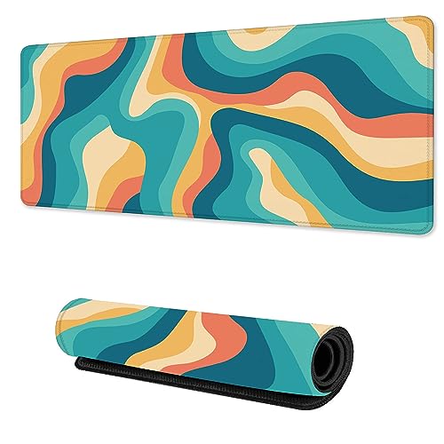 TUBAMQ Mauspad, groß, bunt, gewellt, mit genähten Kanten für Zuhause, Büro, Arbeit, rutschfeste Gummiunterseite, Gaming-Mauspad, Schreibtischmatte, 80 x 40 cm von TUBAMQ
