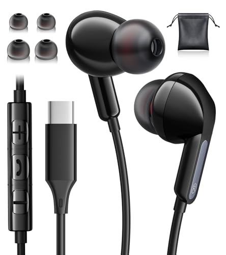 USB C Kopfhörer für Samsung S24 S22 S23 Ultra A54 A55 A34 S21 S20 FE, Kopfhörer mit Kabel USB C Headset mit Mikrofon In Ear Kopfhörer USB C für iPhone 15 Pro Max Google Pixel 7 8 Pro 7a iPad 10 Air 5 von TUBhanggai