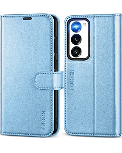 TUCCH Handyhülle für Galaxy S23+ Plus Hülle 5G 2023 [RFID Blocker] Lederhülle Kunstleder TPU [Kartenfächer] [Standfunktion] [Magnet] Stoßfeste Schutzhülle, Bookcase (6,6 Zoll) Glitzer Blau von TUCCH