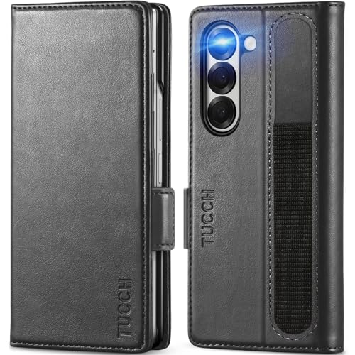 TUCCH Handyhülle für Galaxy Z Fold 6 Hülle mit S Pen Halter, [RFID Blocker] Ständer PU Leather Case, [Kartenfach] Stoßfeste PC Schutzhülle kompatibel mit Galaxy Z Fold6 5G (7,6 Zoll) 2024, Schwarz von TUCCH