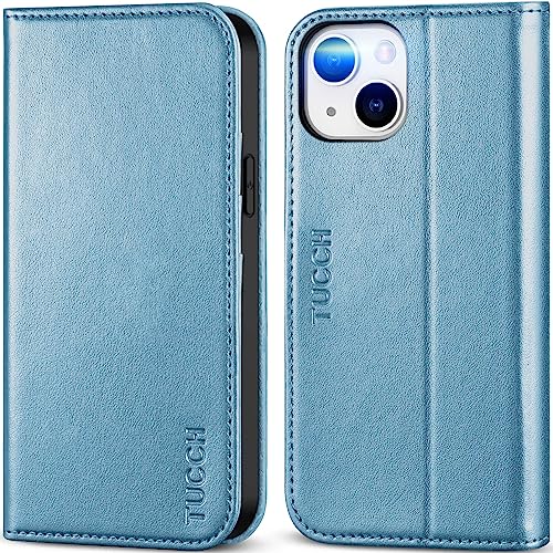 TUCCH Handyhülle für iPhone 14 5G Hülle [RFID Blocker] Schutzhülle [Kartenfach] TPU [Standfunktion] Lederhülle Kunstleder Stoßfest Flipcase für iPhone 14 2022 (6,1 Zoll) Glitzer Blau von TUCCH