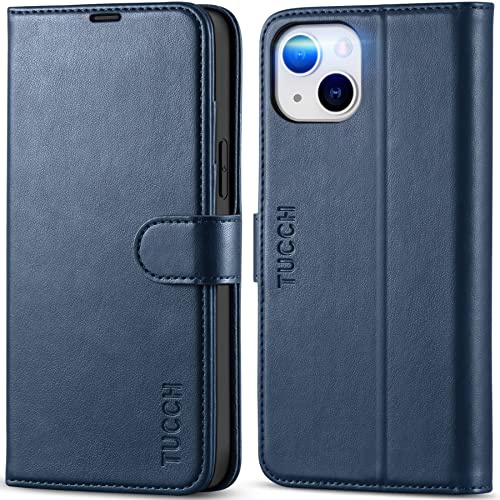 TUCCH Handyhülle für iPhone 14 Plus Hülle 5G 2022 TPU [Kartenfächer] [Ständer] [Magnet] [RFID Blocker], Stoßfeste Schutzhülle, Cover kompatibel mit iPhone 14 Plus (6,7 Zoll) Dunkelblau von TUCCH